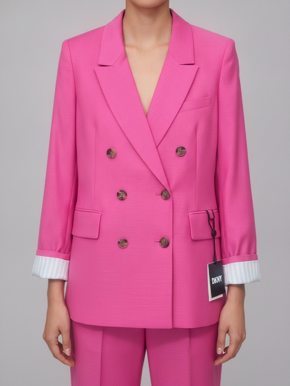 Dkny Double-Breasted Hot Pink Blazer